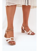 Kožené Elegantní Sandály Dámské Na Podpatku Béžové D&A model 21687000 - S.Barski