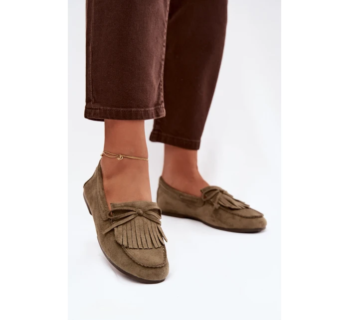 Dámské mokasíny s třásněmi zelené model 21915101 - Boto Dámské mokasíny s třásněmi zelené model 21915101 - Boto