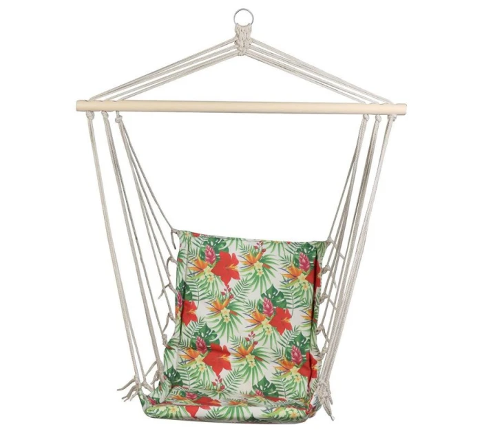 BRAZILSKÁ ZÁVĚSNÁ SEDAČKA HAMAK 100x50CM NATURE S TROPICKÝMI DŽUNGLOVÝMI PODRUČKAMI