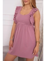 Šaty s volánky na bocích tmavě růžové