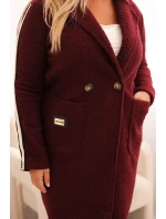 Dámský kabát Plus Size z umělé ovčí vlny s kapsami bordový Dámský kabát Plus Size z umělé ovčí vlny s kapsami bordový
