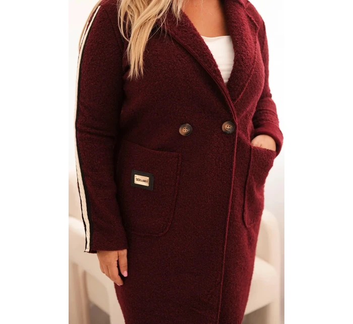 Dámský kabát Plus Size z umělé ovčí vlny s kapsami bordový Dámský kabát Plus Size z umělé ovčí vlny s kapsami bordový