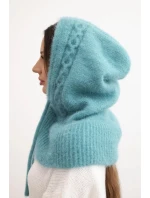 Dámská čepice s kapucí, šněrováním a copánkovým vzorem mátová Dámská čepice s kapucí, šněrováním a copánkovým vzorem mátová