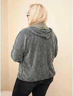 Dámská oversized plus size manšestrová mikina s kapucí a zipem khaki Dámská oversized plus size manšestrová mikina s kapucí a zipem khaki