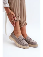 Dámské semišové mokasíny na plochém podpatku s ozdobou D&A TW101 Šedé