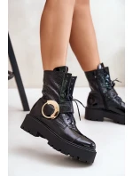 Zazoo 2942 Kožené boty worker se zlatou sponou černé