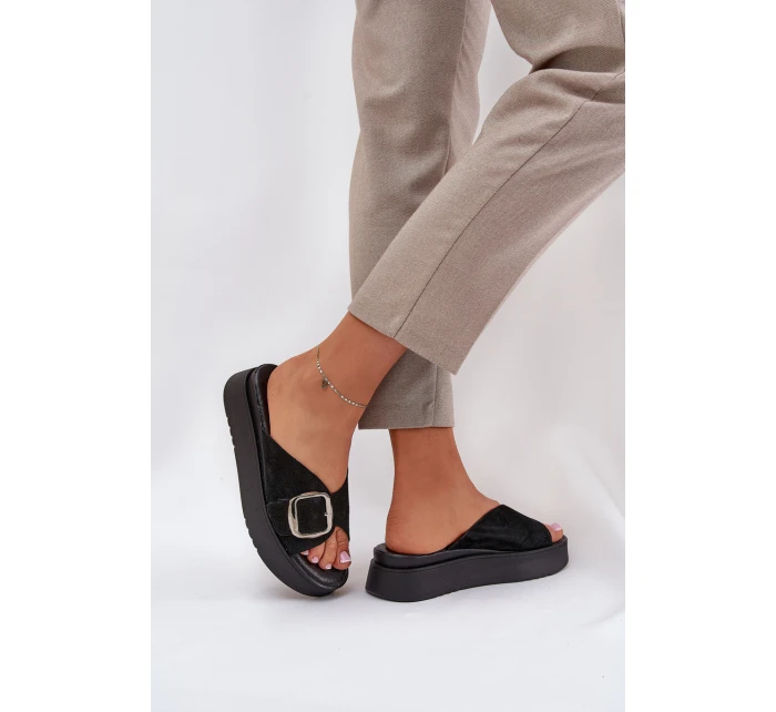 Dámské Semišové Pantofle S Přezkou Na Platformě Černé model 21686239 - Zazoo