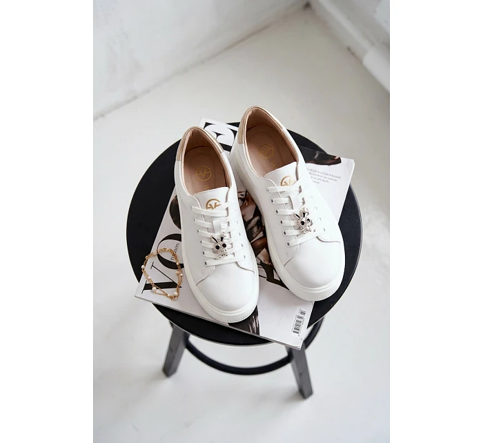 Kožené dámské tenisky na platformě s přezkou Vinceza 39973 Bílé Kožené dámské tenisky na platformě s přezkou Vinceza 39973 Bílé