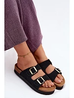 Kožené semišové dámské sandály na platformě s přezkami Vinceza 102657 černé