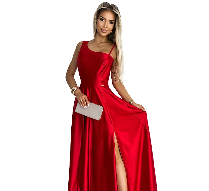 Dlouhé saténové šaty 524-1 červené - Numoco Dlouhé saténové šaty 524-1 červené - Numoco