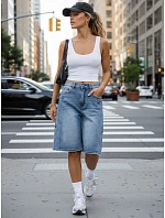 Dámské bermudy ke kolenům s cargo kapsami z džínoviny FashionStreet SY0512