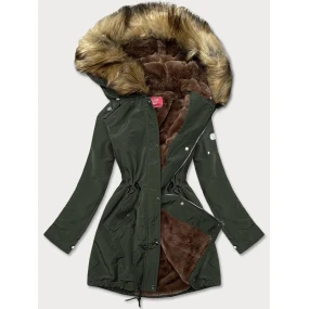 Dámská bunda parka v army barvě s kožešinovou podšívkou (m-21506) Dámská bunda parka v army barvě s kožešinovou podšívkou (m-21506)