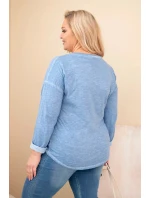 Dámská blůza Plus Size se potiskem a delší zadní částí džínová