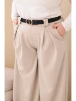 Dámské kalhoty Plus Size viskózové s širokou nohavicí a páskem béžové