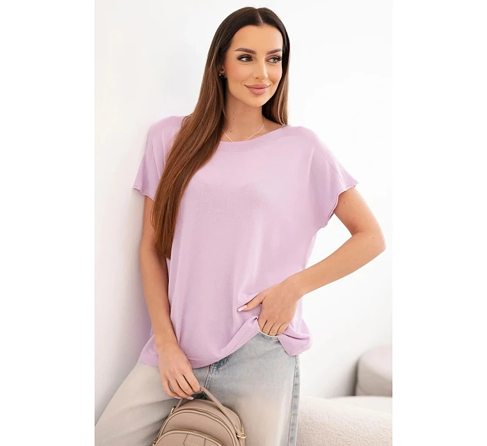 Dámská viskózová oversize halenka s krátkým rukávem a kulatým výstřihem světle fialová