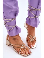 Vázané Sandály S model 21620055 Podpatky zlato Secret Love - Boto Vázané Sandály S model 21620055 Podpatky zlato Secret Love - Boto