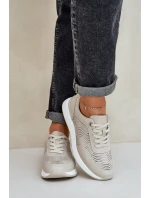 Kožené Sportovní Boty Tenisky Dámské model 21686175 Béžové - S.Barski