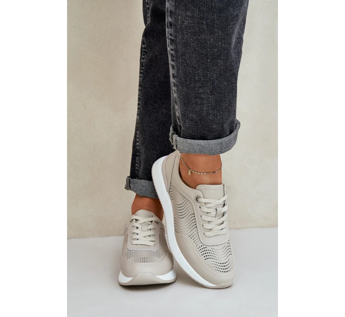 Kožené Sportovní Boty Tenisky Dámské model 21686175 Béžové - S.Barski