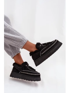 Dámské sněhule na platformě s kožíškem a třásněmi Černé model 21744632 - Boto