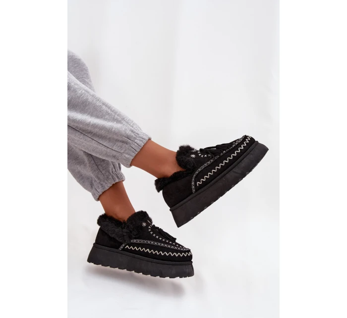 Dámské sněhule na platformě s kožíškem a třásněmi Černé model 21744632 - Boto