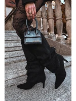 kozačky na jehlovém podpatku z veluru vyhřívané černé model 21757771 - Boto