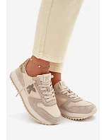 Kožené Semišové Dámské Tenisky Na Platformě  Béžové model 22073057 - VINCEZA