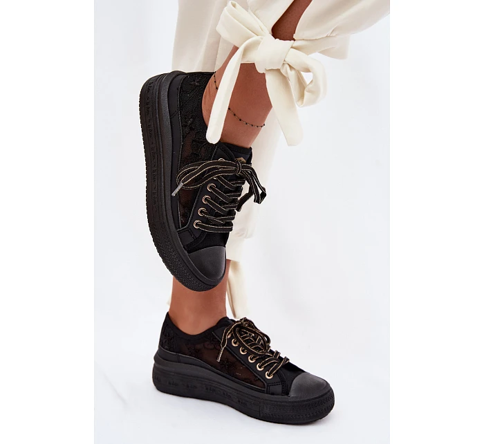 Dámské tenisky s krajkou na platformě model 22095265 Černé - Lee Cooper Dámské tenisky s krajkou na platformě model 22095265 Černé - Lee Cooper