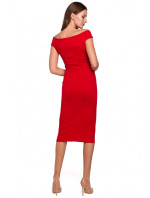 model 18002411 Pletené šaty na ramena červené - Makover