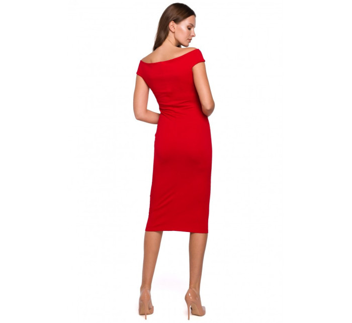 model 18002411 Pletené šaty na ramena červené - Makover