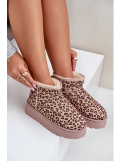 Dámské sněhule s leopardím vzorem na platformě zateplené kožíškem hnědé Xamella