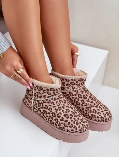 Dámské sněhule s leopardím vzorem na platformě zateplené kožíškem hnědé Xamella