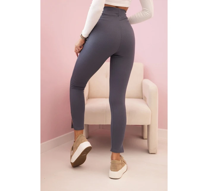 Dámské bavlněné kalhoty s oděvy a gumou v pase grafitové