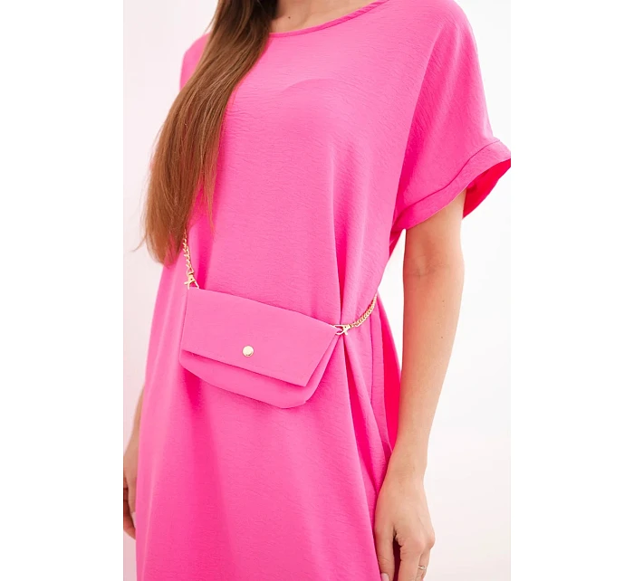 Dámské šaty s krátkým rukávem a model 22064459 na řetízku růžové - K-Fashion