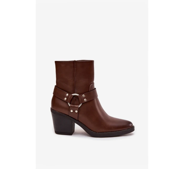 Zateplené dámské kotníkové boty na podpatku s ozdobným hnědé model 21758921 - Boto Zateplené dámské kotníkové boty na podpatku s ozdobným hnědé model 21758921 - Boto