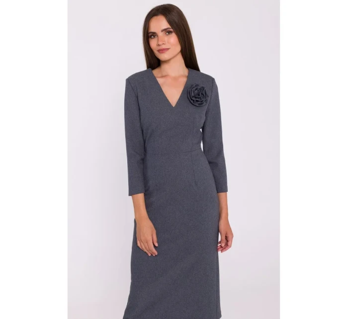 model 20503014 Květinové tužkové šaty šedé - STYLOVE model 20503014 Květinové tužkové šaty šedé - STYLOVE