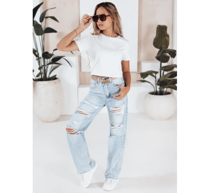 Dámské široké džíny s dírami modré FashionStreet UY2801 Dámské široké džíny s dírami modré FashionStreet UY2801