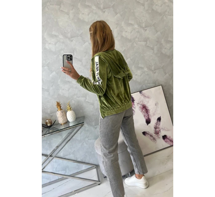 Velurová mikina s kapucí zelená