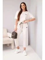 Dámský komplet viskózový máslový s krátkým rukávem a kalhotami s ohrnutým lemem béžový