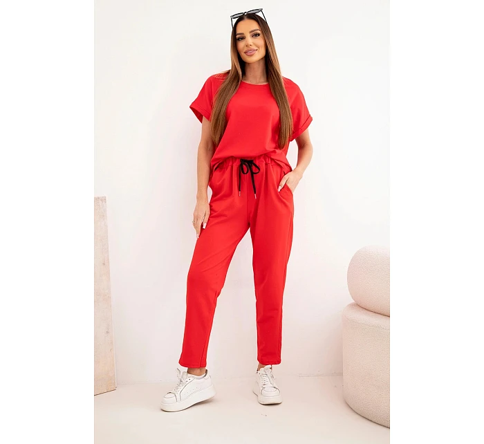 Bavlněný komplet halenka + kalhoty červený