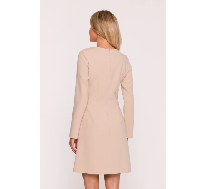 S419 Šaty s ozdobnými knoflíky v pase - béžové