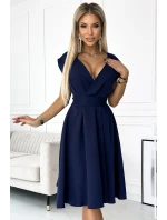 348-6 SCARLETT - rozšířené šaty s obálkovým výstřihem - ZELENÉ 348-6 SCARLETT - rozšířené šaty s obálkovým výstřihem - ZELENÉ