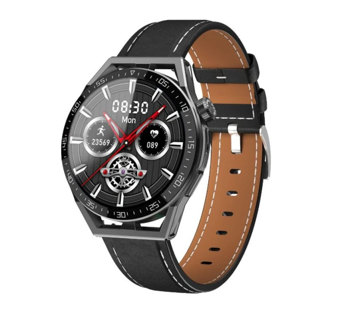 Rubicon RNCE88-1 Smartwatch Black- Černý silikonový řemínek + černý kožený řemínek