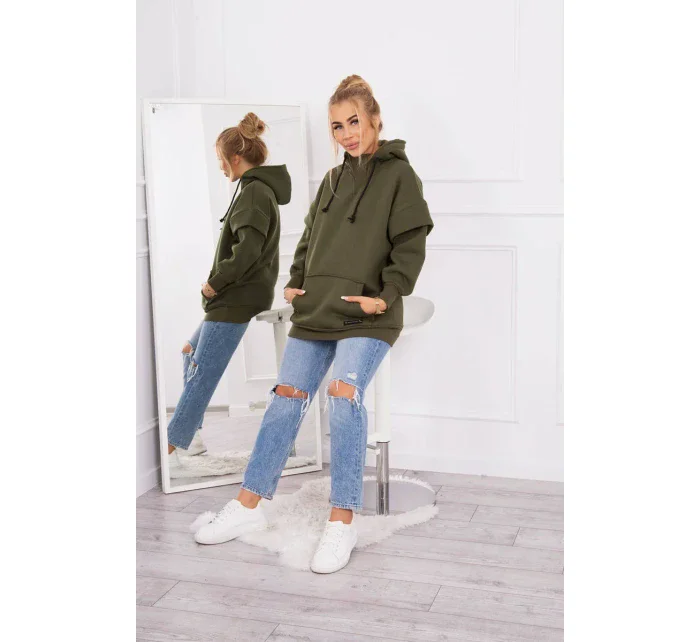 Zateplená halenka s polovičním rolákem khaki barvy