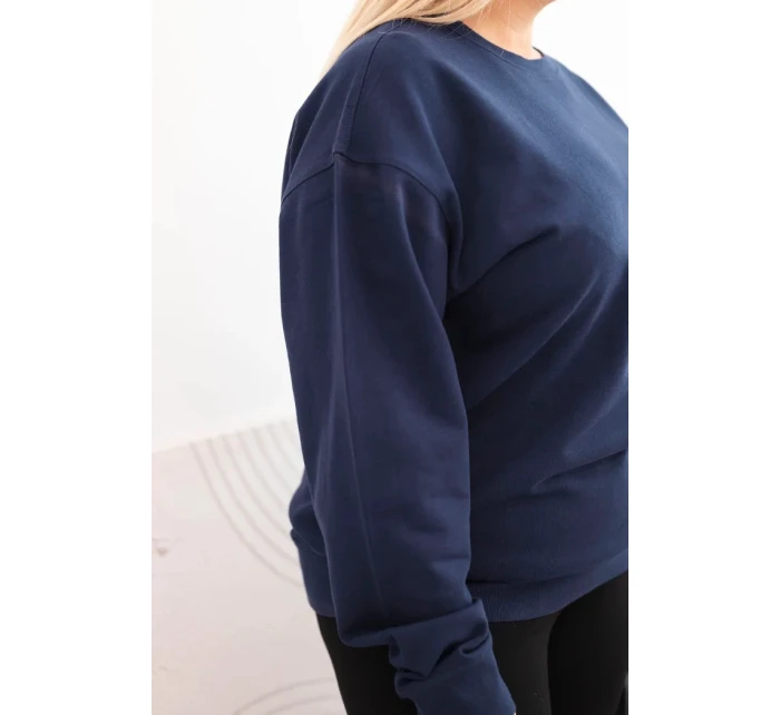 Dámská mikina Plus Size bavlněná basic s kulatým výstřihem modrá