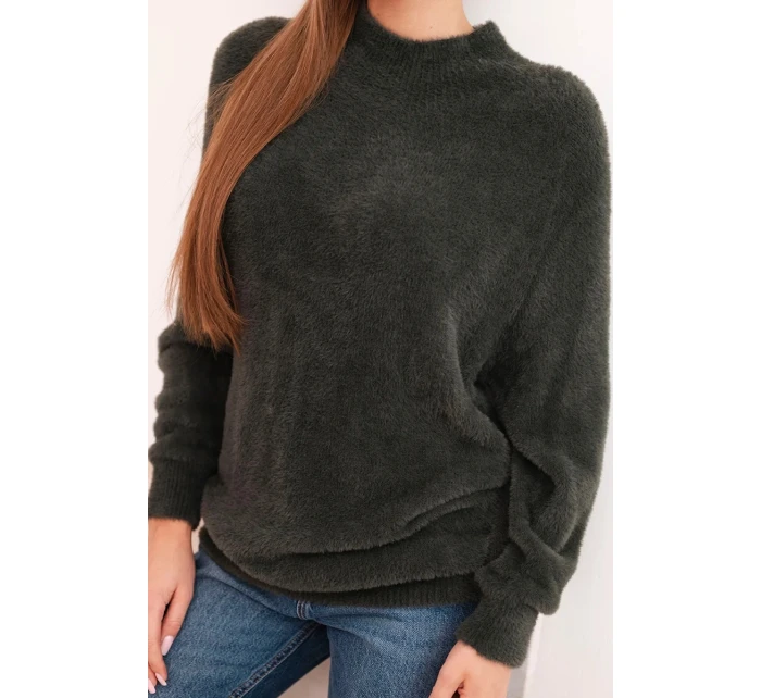 Dámský svetr s model 21780797 texturou a vlnou a dlouhým rukávem khaki - K-Fashion Dámský svetr s model 21780797 texturou a vlnou a dlouhým rukávem khaki - K-Fashion