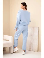 Komplet dámský máslový z viskózy s vázáním modrý