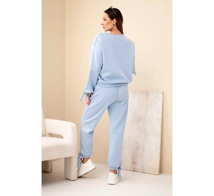 Komplet dámský máslový z viskózy s vázáním modrý