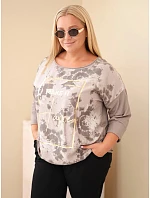 Dámská bavlněná halenka Plus Size s potiskem a výstřihem do U fango barva Dámská bavlněná halenka Plus Size s potiskem a výstřihem do U fango barva