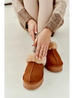 Kožené Semišové Pantofle Dámské Na Platformě S Kožíškem Camel model 21638811 - Boto
