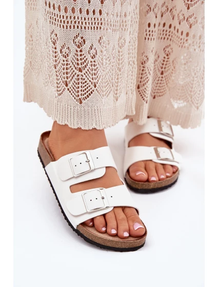 Dámské Pantofle Na Korkové Platformě S Přezkou Bílé model 21699941 - Boto